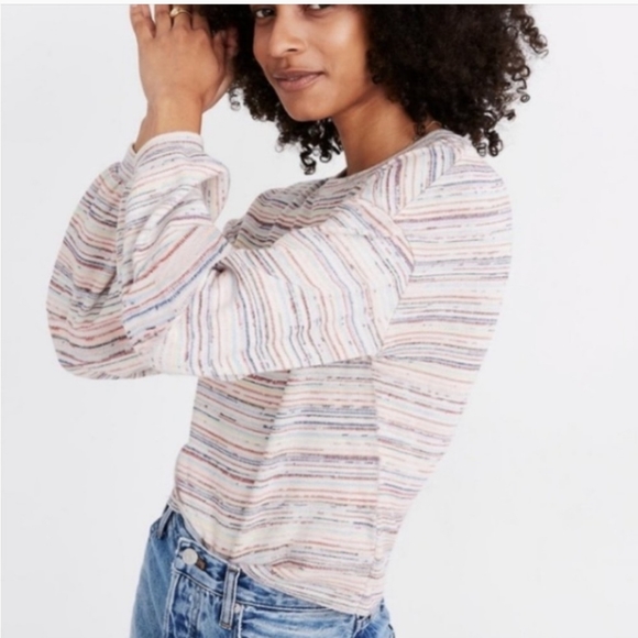Madewell Bubble Sleeves Crop Sweater In Rainbow Stripes - Picture 1 of 12